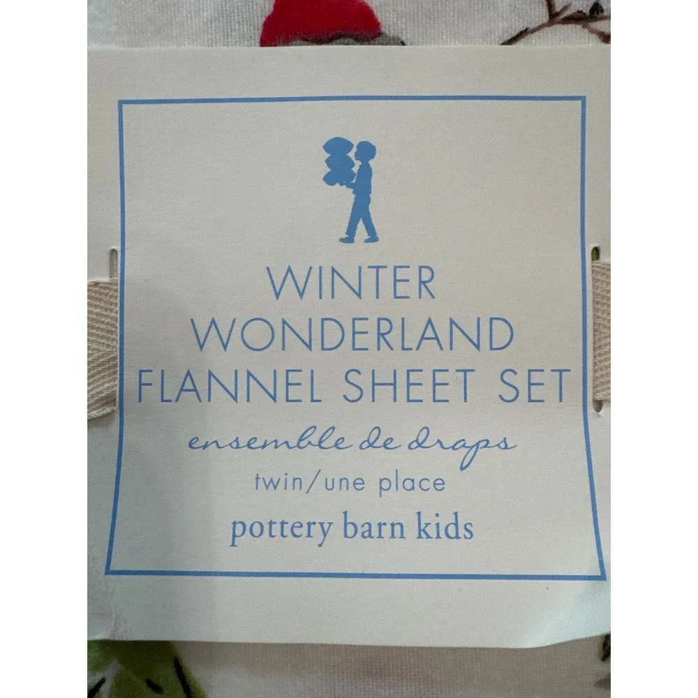 Pottery Barn Kids Winter Wonderland Twin Flannel‎ Sheet Set Santa Reindeer New